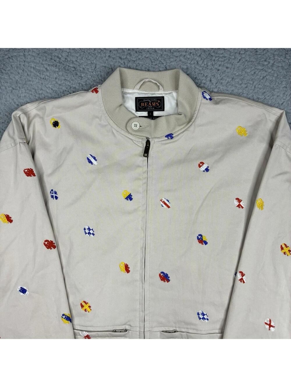 Beams Plus Nautical Embroidered Bomber Jacket Beige Japan Men’s Large - Picture 3 of 11